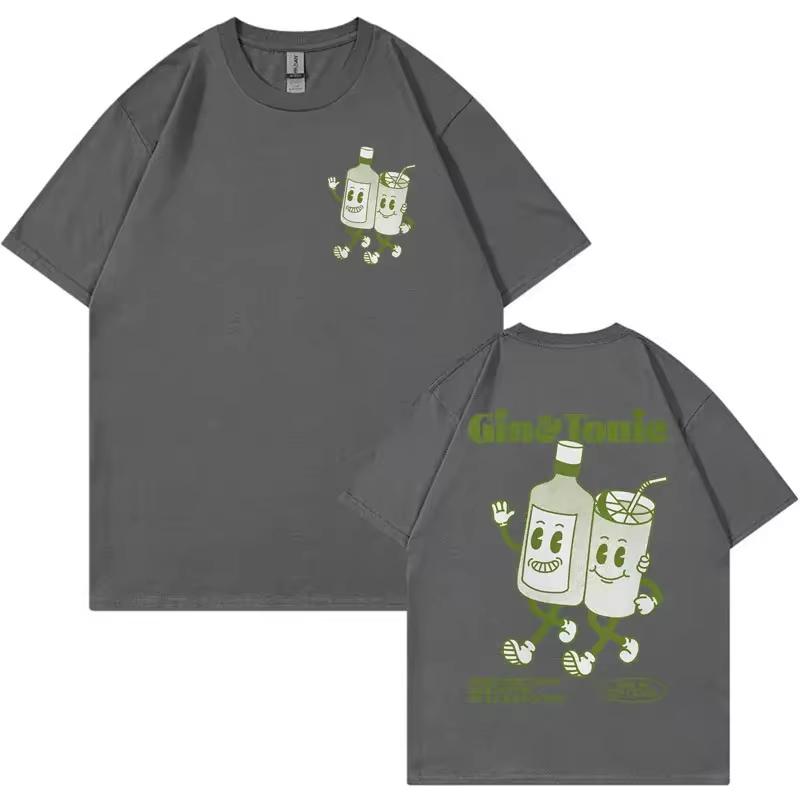 Cotton Cartoon Beverage Bottle Pattern Fun And Fashionable Oversize Hip-hop Street Style 2024 Summer Unisex Short Sleeved Tees