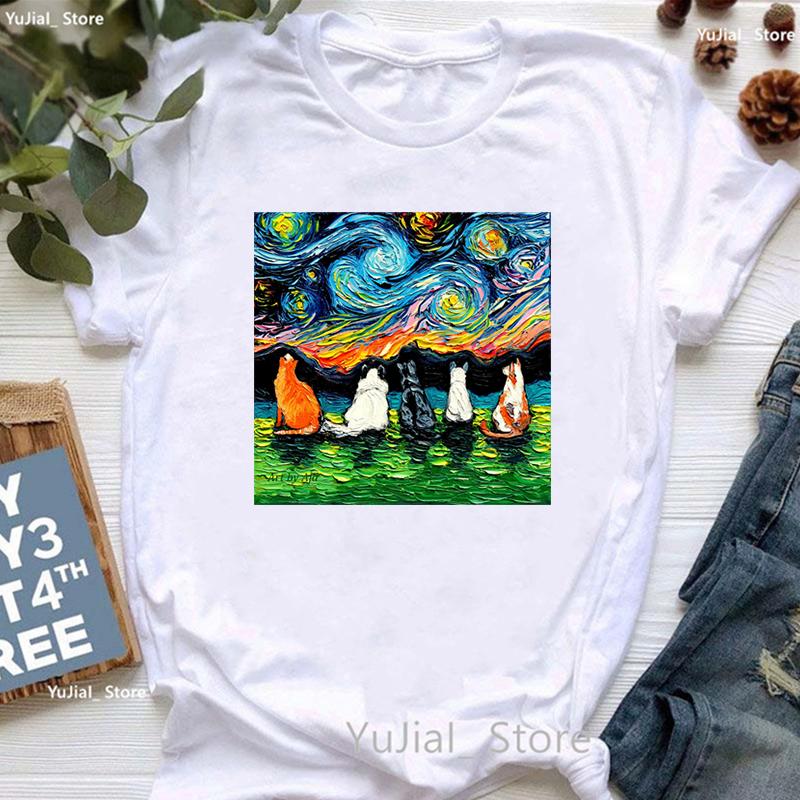 Vintage T Shirt Girls Starry Sky Chihuahua Bulldogaussieyorkshire Terriercatrabbit Print T Shirt Unisex Aesthetic Clothes