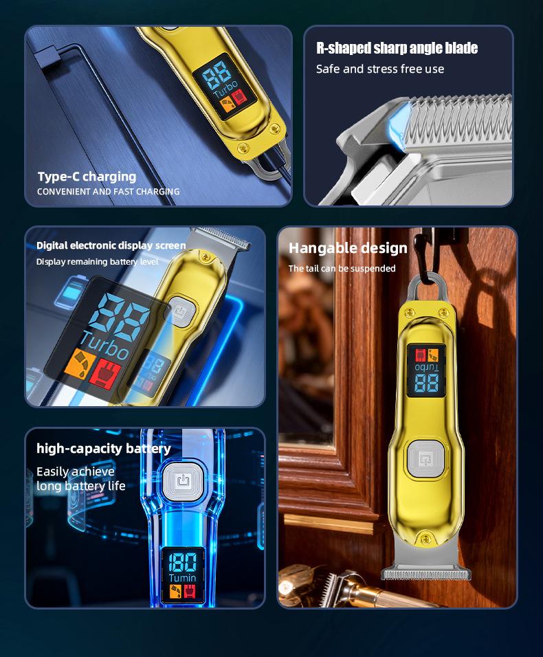 Portable Electric Hair Clipper: Rechargeable/Corded, LCD Display, Hangable, Barber Trimmer