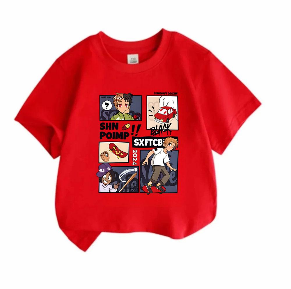 Kids Boys Girls 100% Cotton Crew Neck Short Sleeve T-Shirt, Cartoon Anime Skater Baseball Character Print Casual Comfortable Tee for Daily Summer Wear