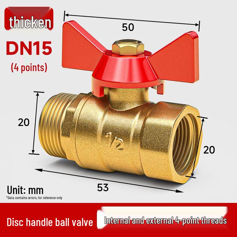 Heavy-Duty 1/2" Brass Ball Valve for Air and Water Pipes, Internal/External Thread