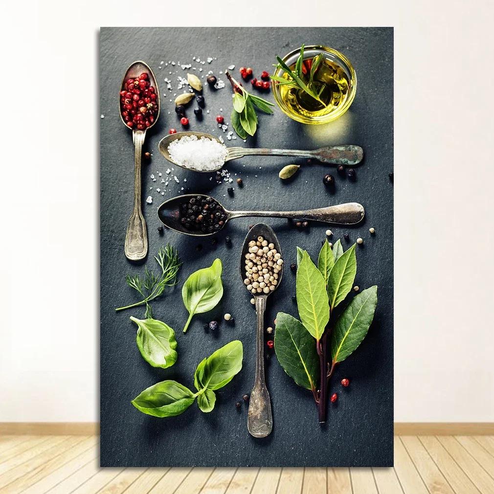 Scandinavian Minimalist Wall Art Kitchen Theme Mixed Herbs and Spices HD Canvas Poster Prints Home Bedroom Living Room Decor