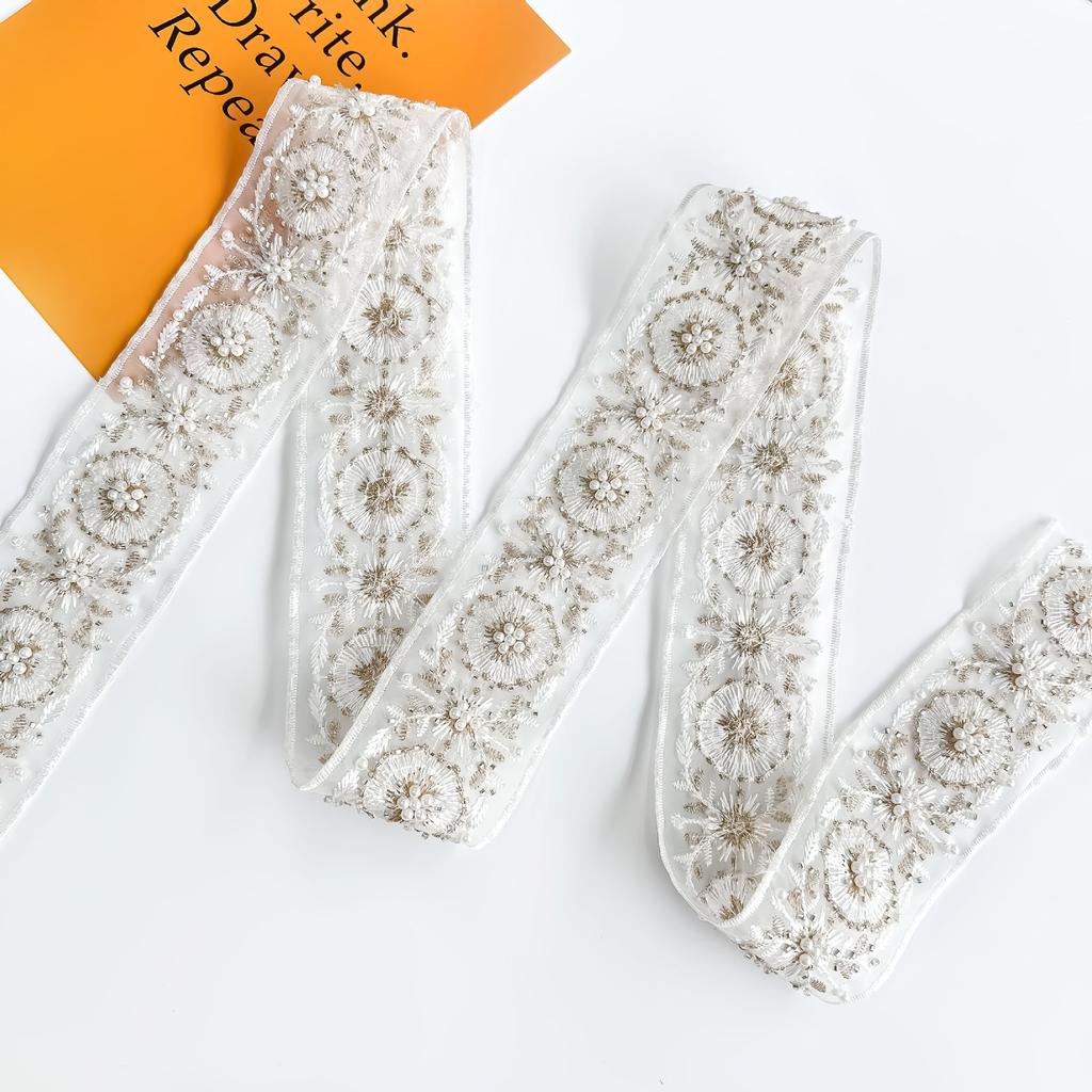 6.5Cm Heavy Industry Multi-Color Bead Embroidery Barcode Clothing Cuffs Skirt Collar Decoration Exotic Ethnic Style Lace