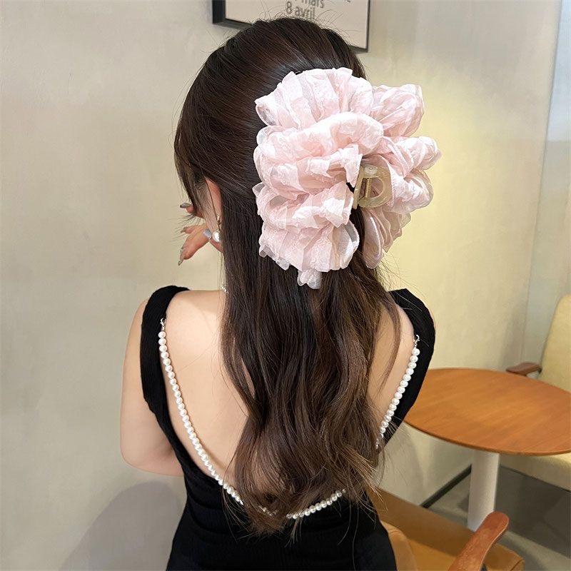 New Large Chiffon Bow Hair Claw Clip Elegant Large Size Fabric Ribbon Flower Hair Clip Jaw Clamps Accessories For Women Hairpins
