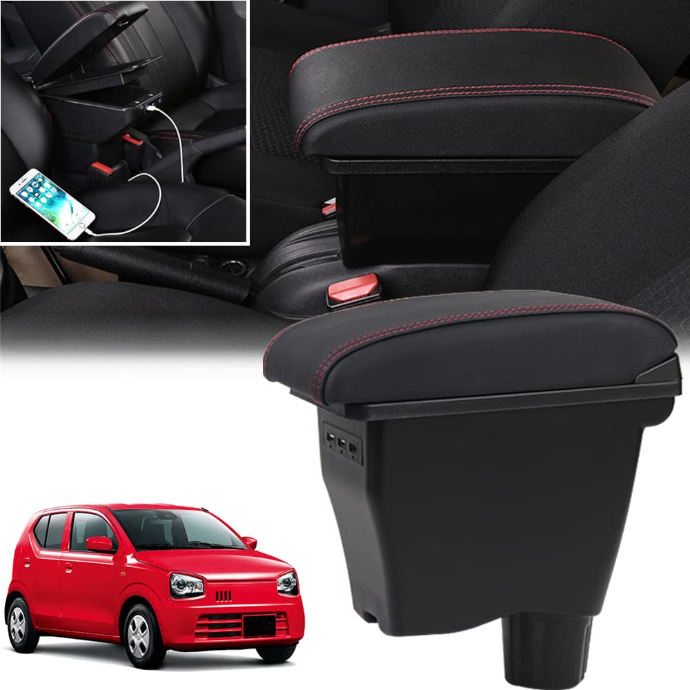 AKMSX Car Armrest for Alto Turbo Alto Works Large Capacity Storage Center Console Box with USB Charging Compatible with Carol HB36S 2014 Ideal for