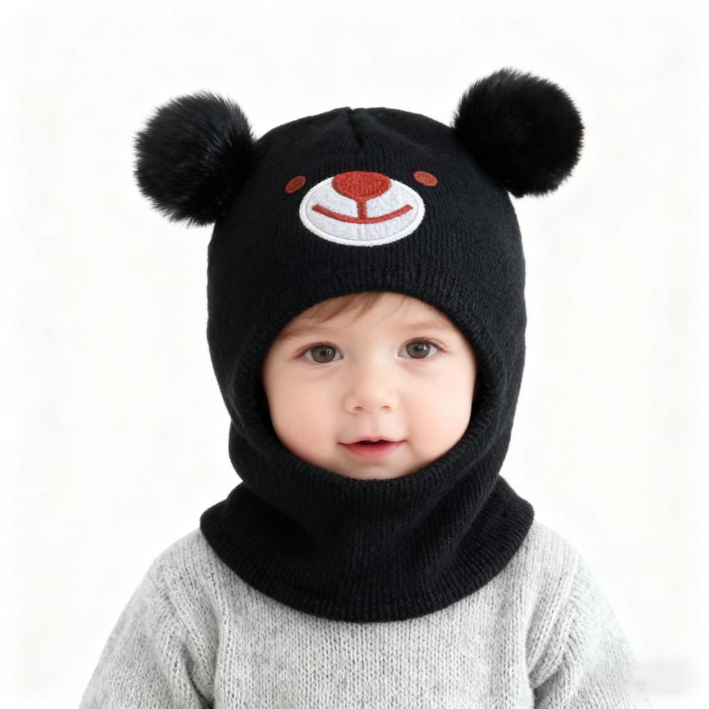 Kids' Autumn/Winter Pom-Pom Wool Hat with Ear Protection – Velvet-Lined, Windproof, Cute and Trendy for Boys and Girls