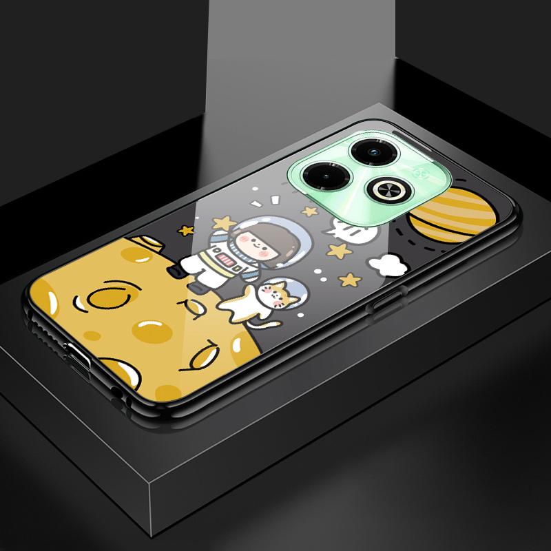 Чехол для телефона из глянцевого стекла для Honor X8 X9 X9a P20 P30 P40 P50 Pro Infinix Hot 12i 40i Smart 8 Pro Vivo V23e V25e Cartoon Moon Sun Space Planet