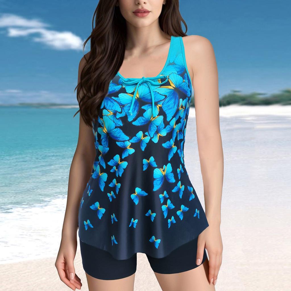 Ladies' Sexy Swimsuit With Suspender And Printed Two-piece Swimsuit Set