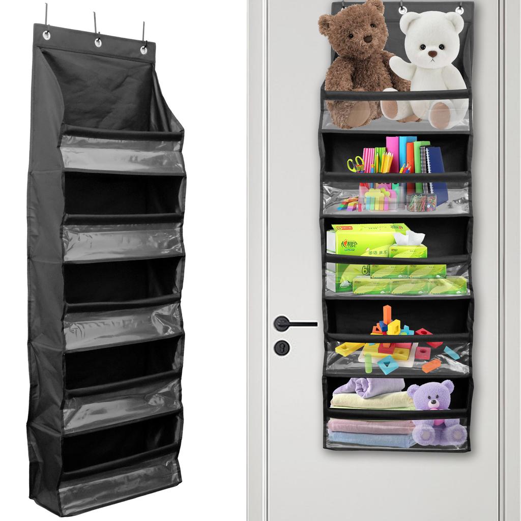 5-Shelf Over The Door Organizer Oxford Cloth Hanging Behind Door Shelf with 3 Hooks and Clear Window Large Capacity Storage Bag