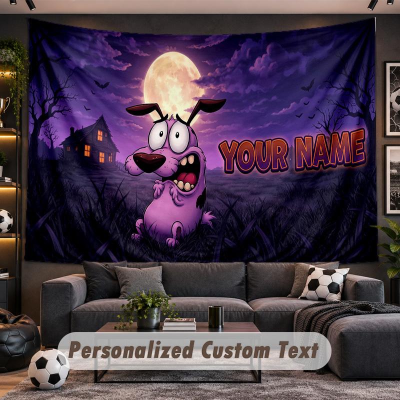 Courage the Cowardly Dog Personalized Tapestry Support Custom Name, Wall Art Home Decoration