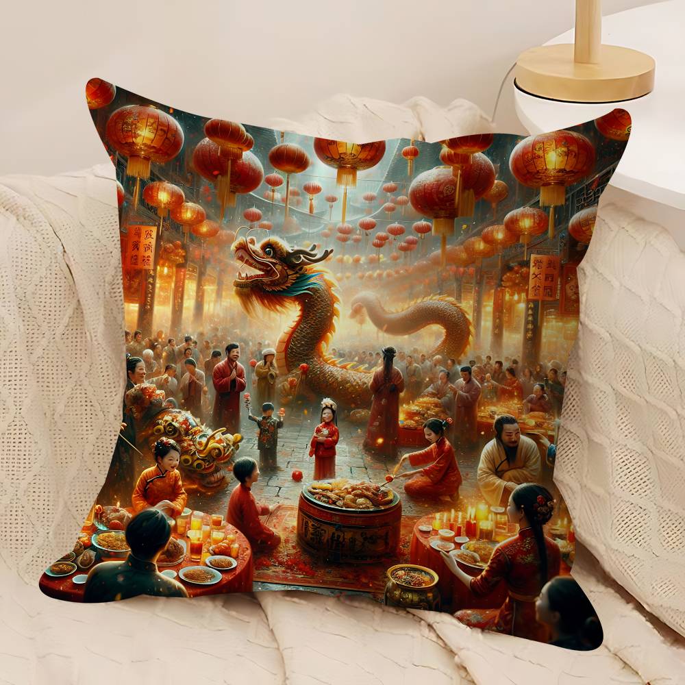 Art New Year Pillow Cushion Cover Pillowcase Living Room Sofa Home Decor Customized