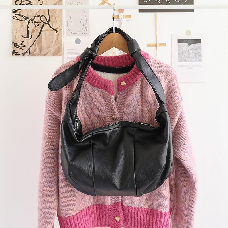Ielgy Korean Version All-Match Large-Capacity Tote Bag Retro Texture Soft Leather One-Shoulder Du