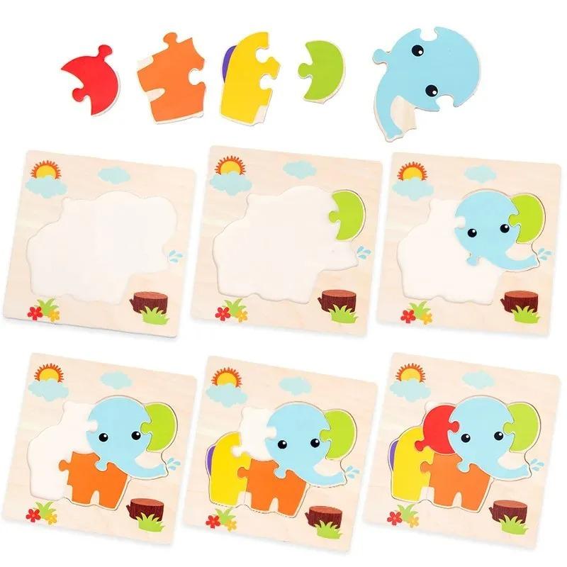 1 Stück Holzpuzzle Kinder Montessori Spiele Cartoon Tier Fahrzeug Puzzles für Kinder Lernen Lernspielzeug