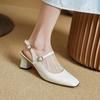 Summer Women Sandals Genuine Leather Shoes for Women Cover Toe Chunky Heel Shoes Square Toe Slingback Sandals Gladiator Shoes