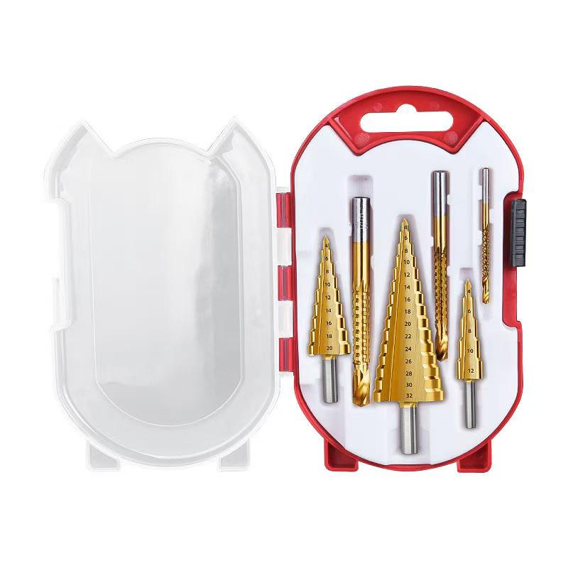 6-Piece Tapered Woodworking Step Drill Bit Set - High-Speed Steel Hole Opener