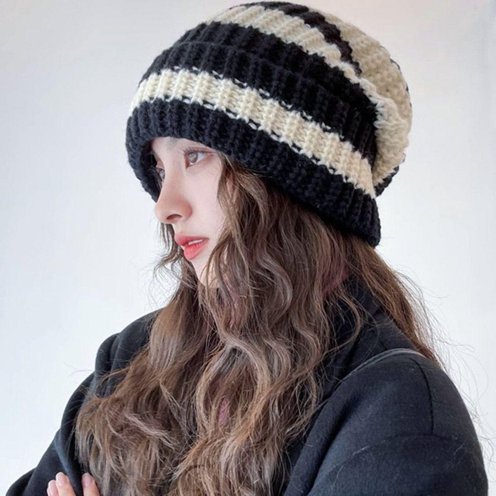 Thickened Beanie Caps Stripe Bonnet Cap Casual Knitted Hat for Men Women