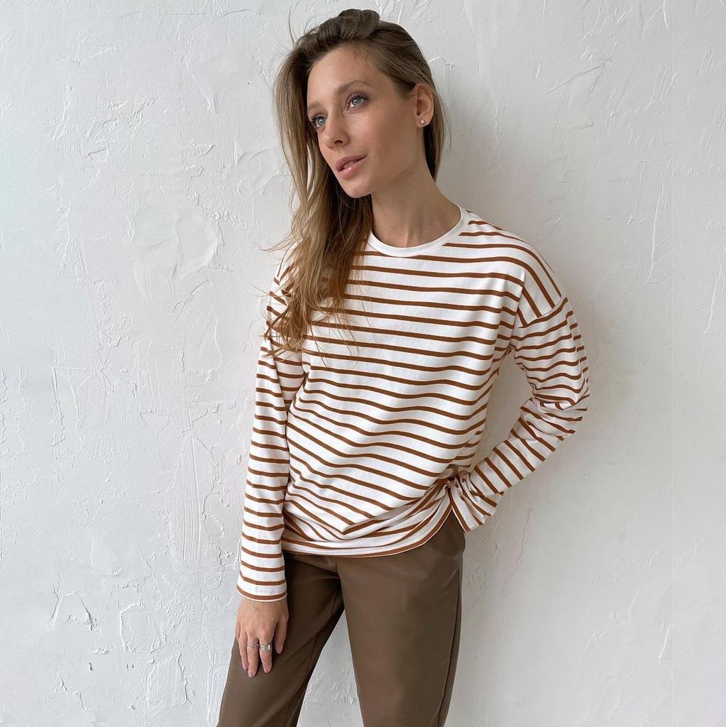 Summer Women Long Sleeve T-shirt O Neck Stripe
