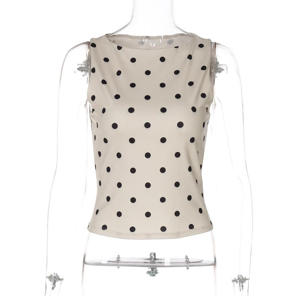 Ärmelloses, figurbetontes Top mit Polka-Dot-Muster für Damen – Sommermode 2026