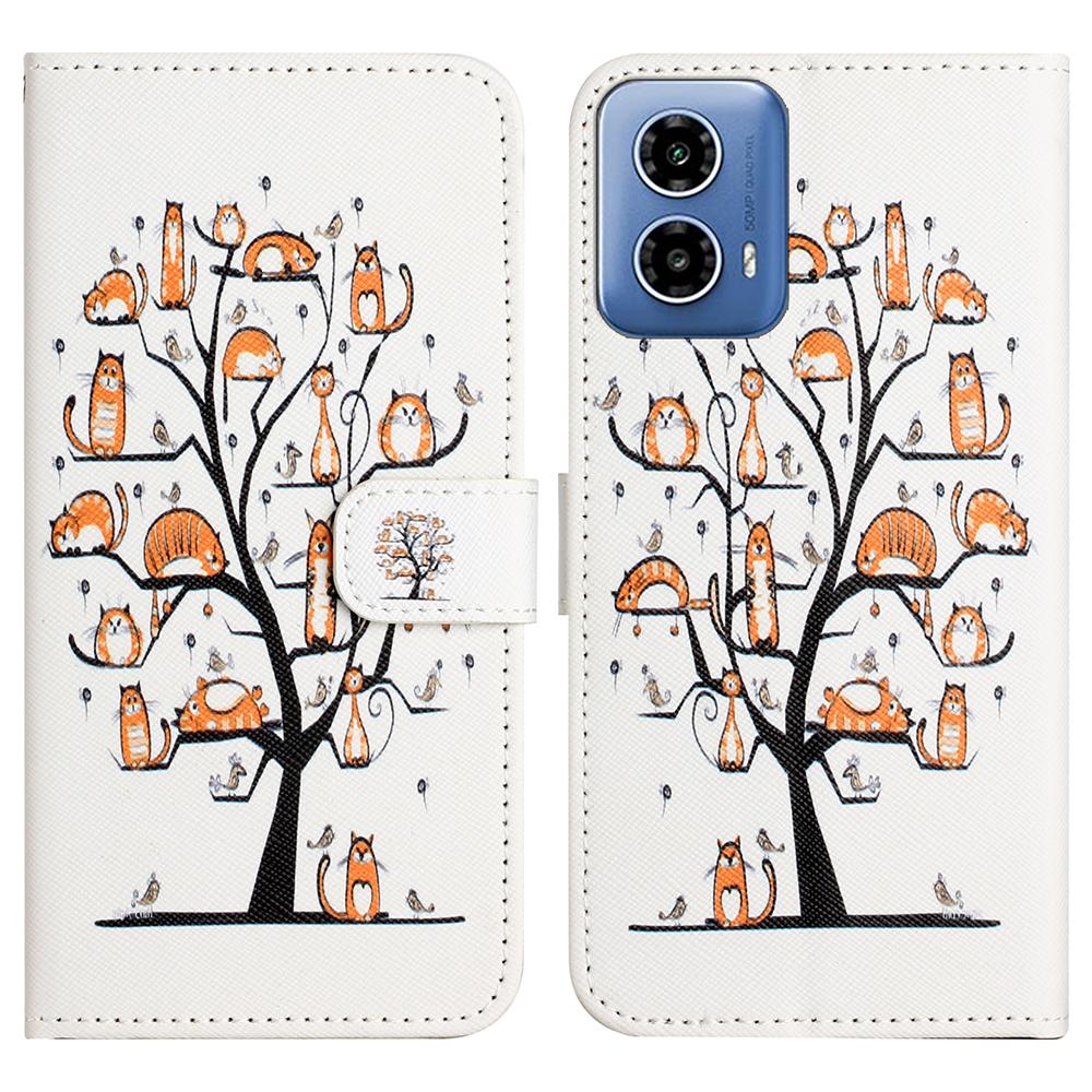 For Motorola Moto G35 5G Case Pattern Print PU Leather Wallet Phone Cover Cross Texture