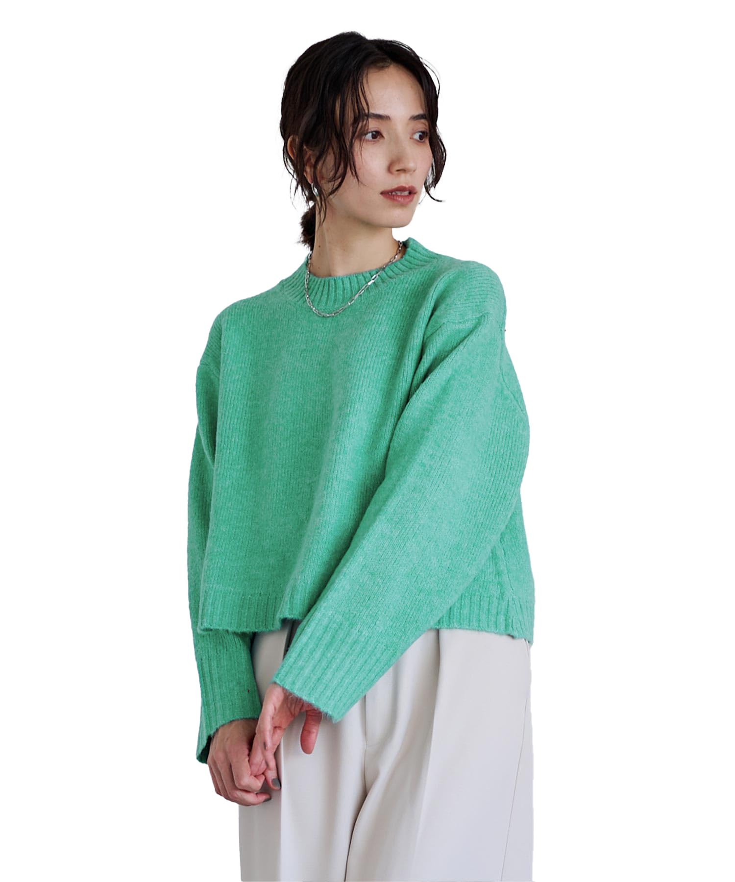 

Yours BEXU1673 Cropped Crew Neck Oversized Size Green Women s Knit, M, зелёный