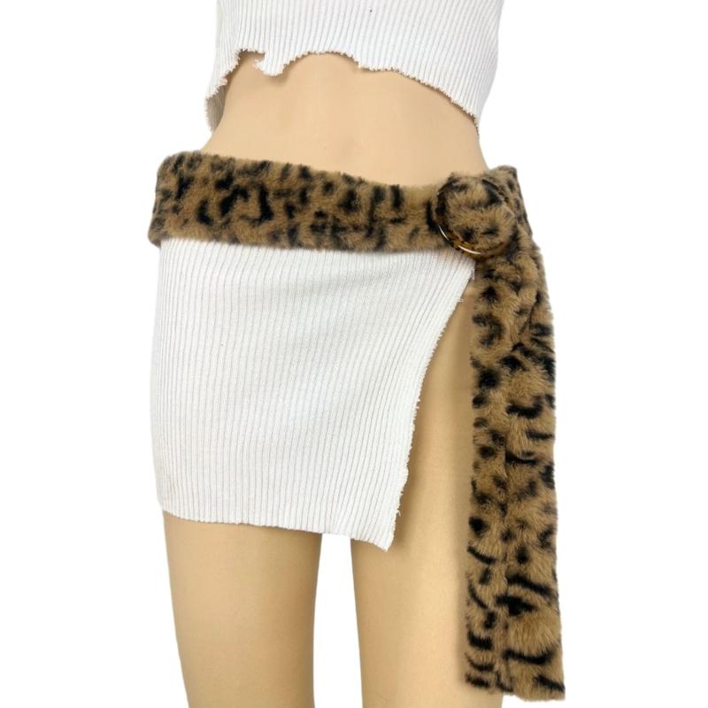 Stretchable Plush Waistband Leopard Print Belt with Flexible Sizing 70-110cm Fine Stitching for Work Casual Outfits