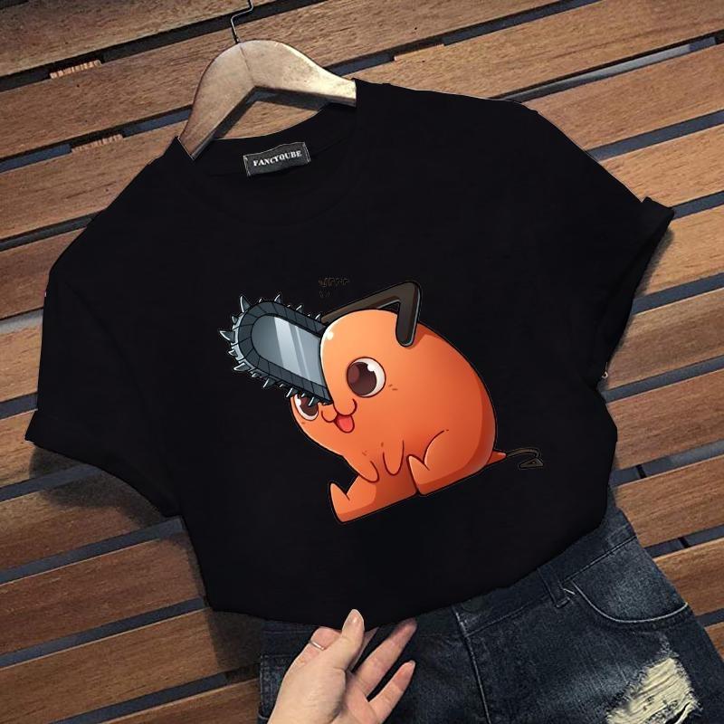 Cute Kawaii Pochita Pattern Printed T-shirt Men Women Anime Casual Round Neck Short Sleeve Shirt