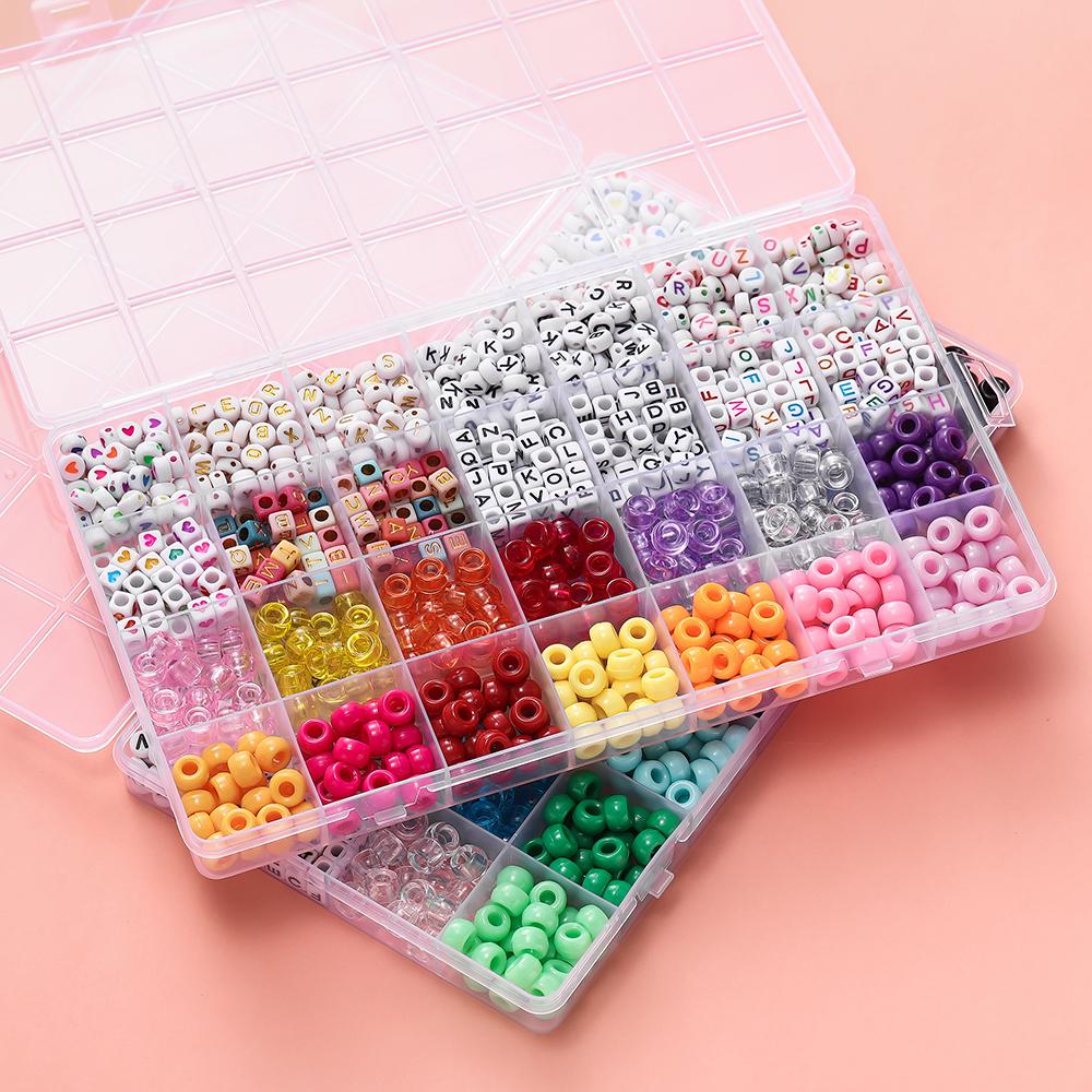 24Grids Beads Kit Rainbow Acrylic Letter Beads Set Large Hole Beads For DIY Bracelets Necklace Keychain Jewelry Making