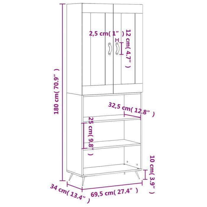 VidaXL Highboard Concrete Grey 69.5x34x180 Cm Engineered Wood 3200045