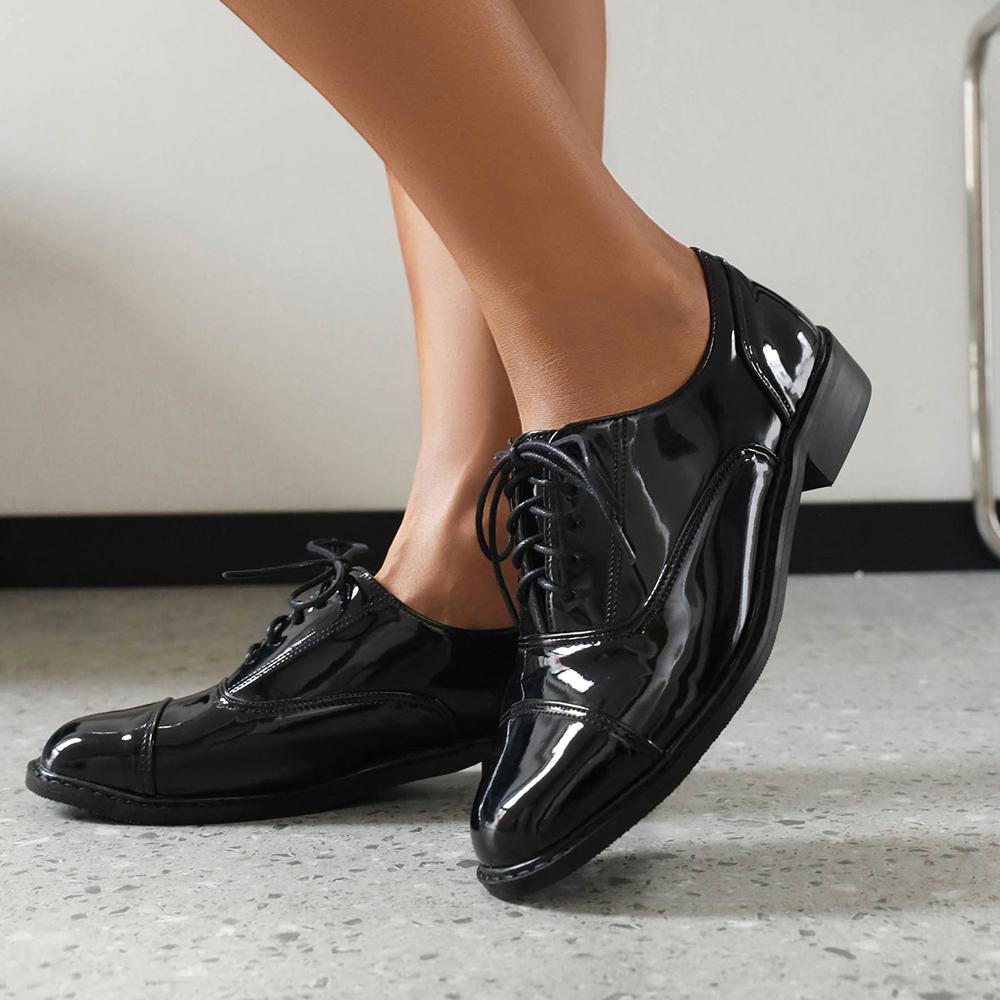 Fashion 2025 Spring Shoes Woman Oxford Shoes Pu Leather Lace Up Casual Shoes Platform Work Shoes Brown Black Flats Zapatos Mujer