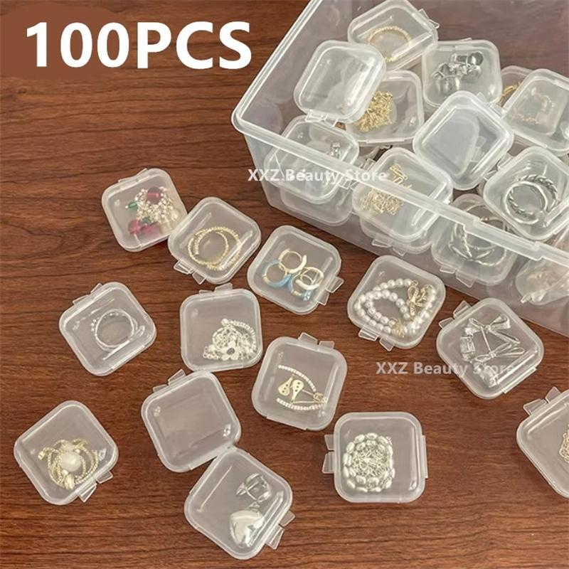 10/50/100/500PCS Transparent Square Plastic Jewelry Box Organizer With Individual Ring Slot For Rings Necklaces Earrings Storage