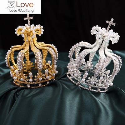 Gioielli Barocchi da Sposa Strass Perle Croce Corona per Festa Torta Fiori Tiara Decorazione Compleanno Diadema Ornamenti
