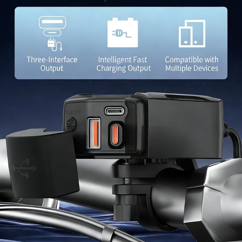 Waterproof Motorcycle USB Chargers With LED Voltage Display Fast Charge 30W Type C 18W USB A For Phones Tablet Camera