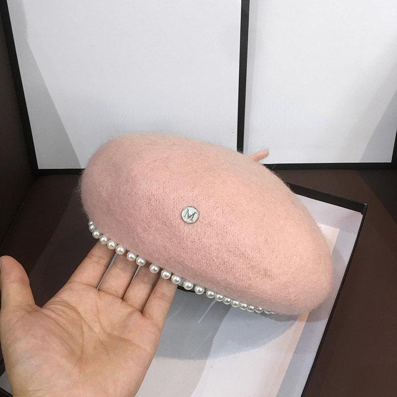 Gyöngyszegélyű svájcisapka női őszi téli trend Univerzális brit stílusú vintage gyapjú festősapka Elegáns egyszínű kalap