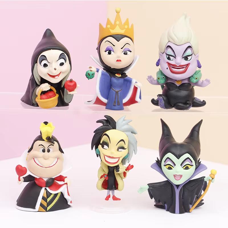MINISO 6pcs/Set Anime Villain Figure Queen Cruella Maleficent Evil Witch Action Figure Collection Model Doll Toys Kids Birthday Gift