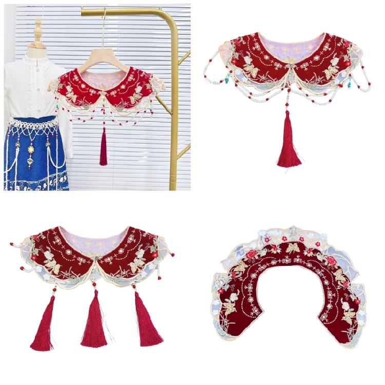 Girl False Collar Embroidered Chinese Ancient Shirt Shawl Wrap for Carnivals