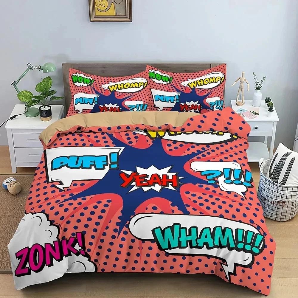 Color Comic Pattern Duvet Cover Queen King Cartoon Bedding Set For Kids Boys Girls Hippie Hip Hop Rock Style Comforter Cover