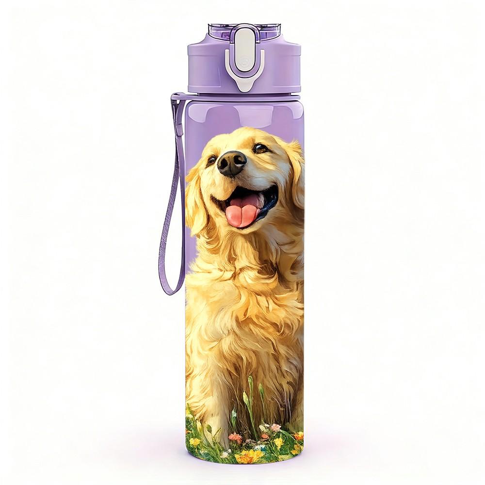 1PC Golden Retriever Puppy 750ml Color Plastic Sports Water Bottle Leakproof Flip Straw Lid Suitable for Sports Office Home Use