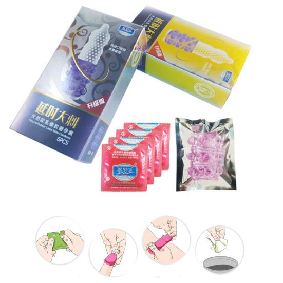 6Pcs Men Latex Contraceptive Condoms Sex Toys Delay Ejaculation Penis Sleeve