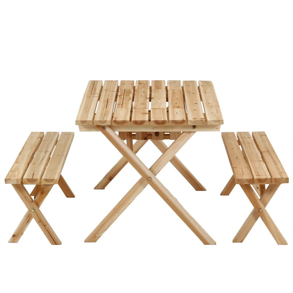 Fuji Boeki Garden Table Set BBQ Table Bench Set Width 120 X Depth 75 X Height 65cm Natural For 4 People With Stove Space With Parasol Hole Cedar Wood