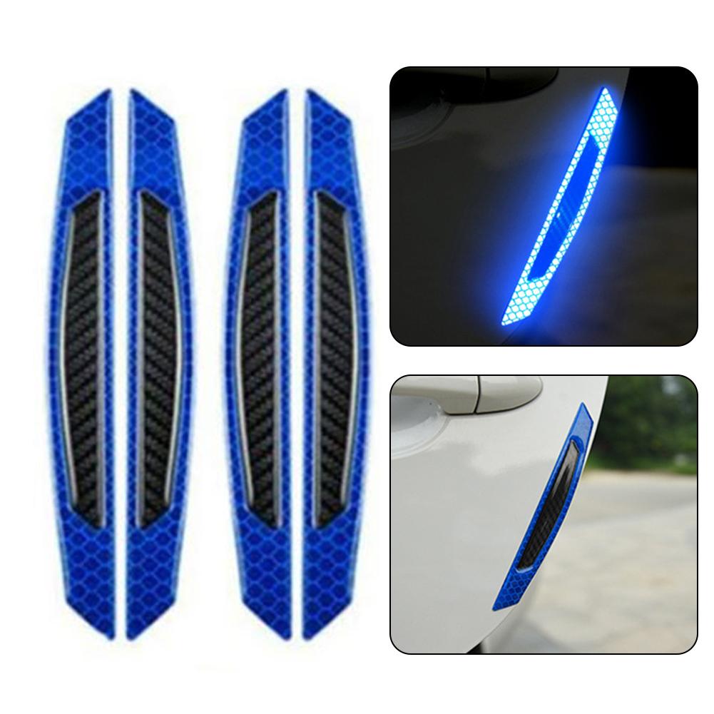 4pcs Car Door Reflective Warn Strips Bumper Reflector Stickers Decals Blue Safety Opening Safety Opening Exterior Accessories