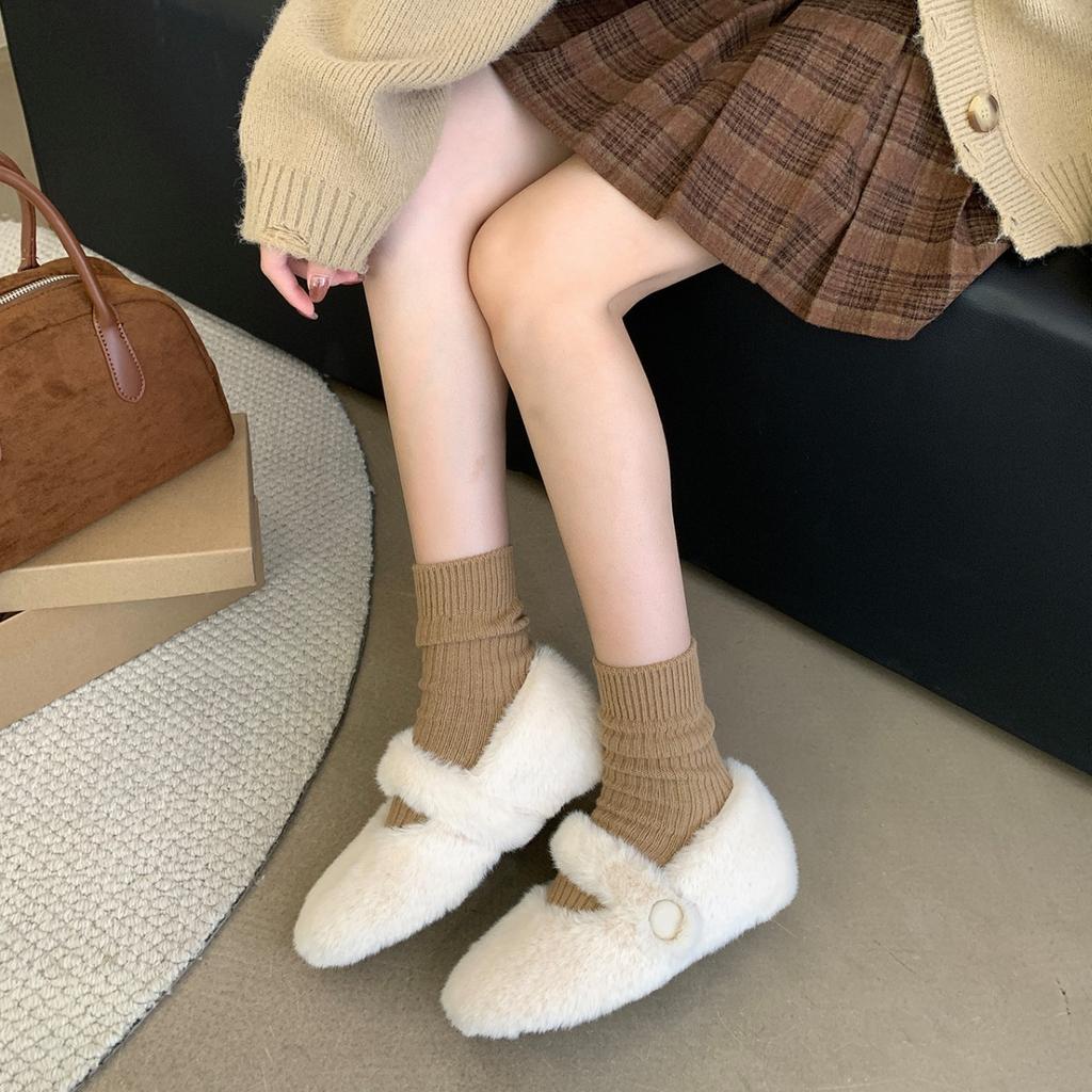 [Fanfuna] 2025 autumn new velvet thickened bag head fluffy shoes women's soft sole comfortable one-word cotton shoes