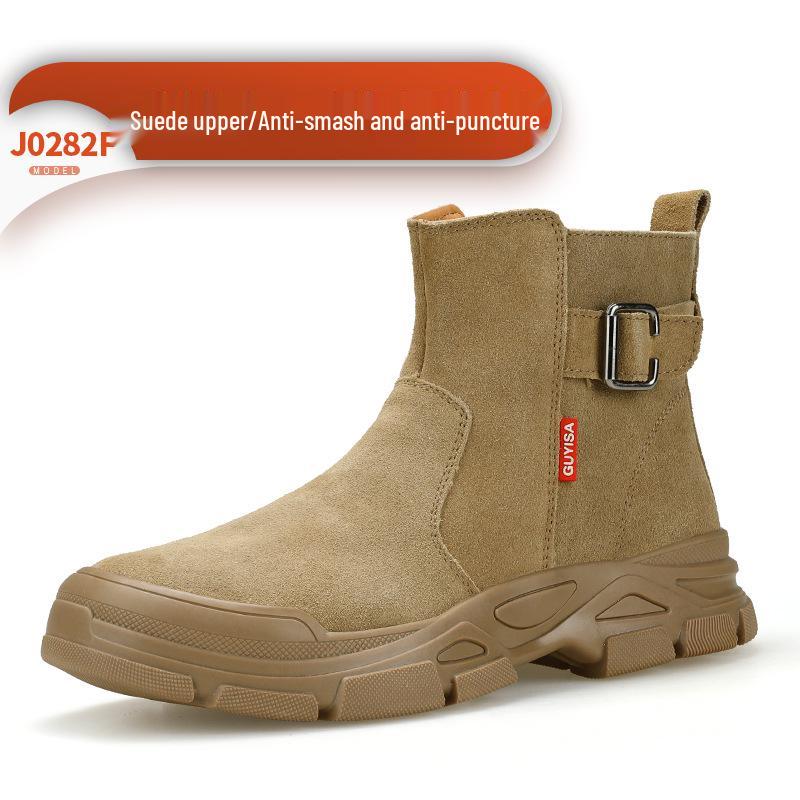 Men's Steel Toe Slip-On Suede Safety Shoes - Anti-Smash, Anti-Puncture, Ideal for Summer Welders