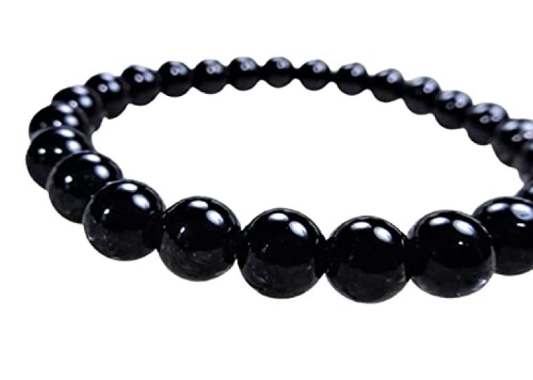 Powerful Morion Stone Bracelet for Men and 8mm Natural Stone for Purification Roomy Women (Pebble Stone) (Women's Large, Approx. 17cm, Fit)