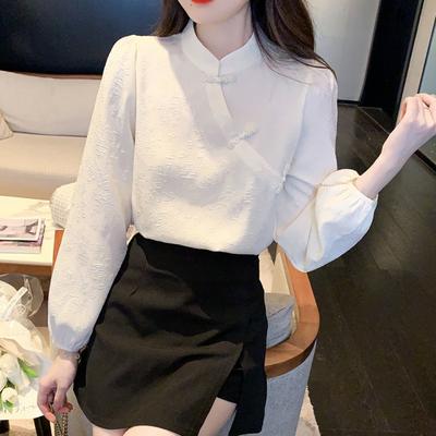New Chinese Retro Button White Stand-up Collar Shirt Women's Autumn New Improved Cheongsam Top Women