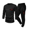 Men's Outdoor Sports Two Piece Set Breathable Long Sleeve Shirt and Elastic Waist Jogger Pants Casual Athletic Wear for Daily Activities