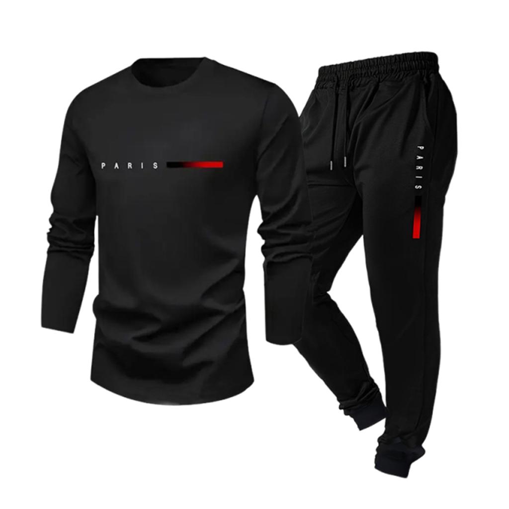 Men's Outdoor Sports Two Piece Set Breathable Long Sleeve Shirt and Elastic Waist Jogger Pants Casual Athletic Wear for Daily Activities