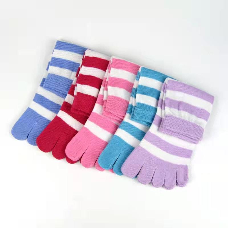 

1/3/5 Pairs Colorful Stripe Full Toe Socks Toe Separated Cotton Socks Soft Cozy Hosiery Girls Floor Slippers Random Color