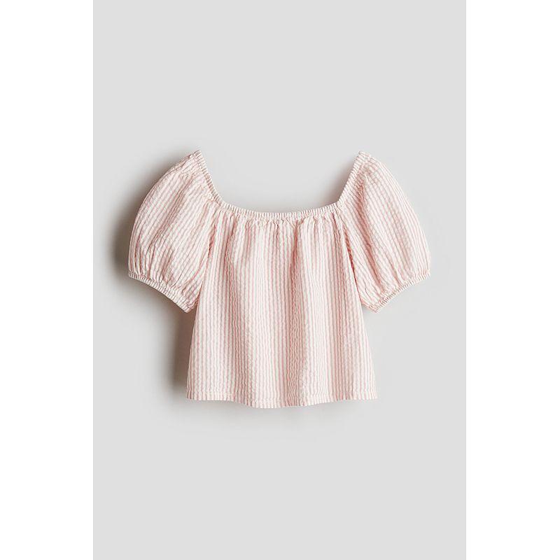 

Рубашка HM Детская одежда Девочка 2025 Лето Новое поступление Хлопок Сирсакер Топы 1272431 Light pink/Stripes 135/68(8-9Y)