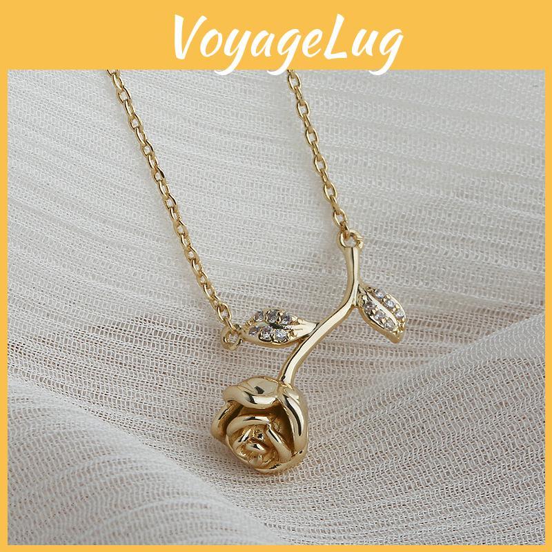 Elegant 2022 Titanium Steel Gold Rose Flower Necklace For Women Perfect Gift For Couples