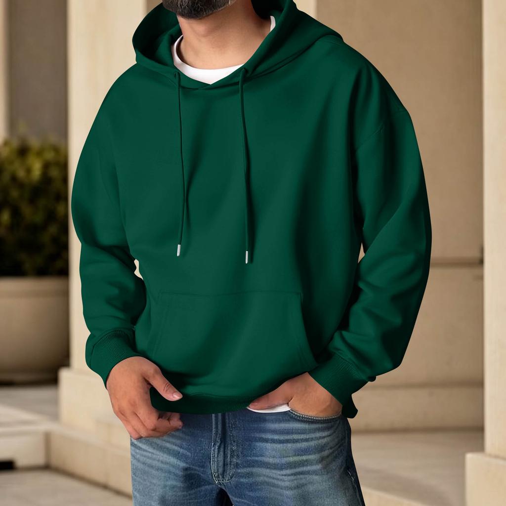 Men's Color Hooded Long Sleeve Sweatshirt with Pocket for Casual Sports and Daily Wear